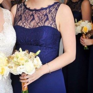 Lace, navy blue Bridesmaid floor length dress.